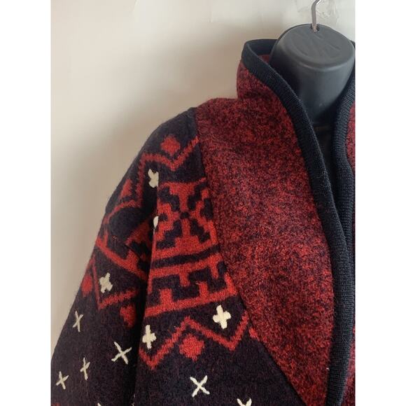 Vtg Bellpointe Wool Black Red Snowflake Cardigan Sweater Blazer Silver Buttons M - Picture 2 of 12